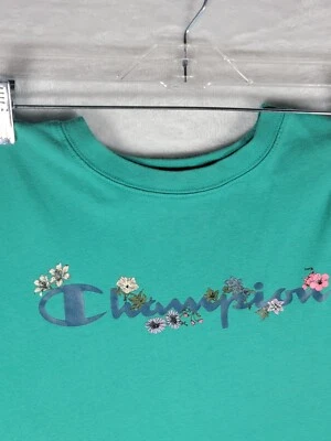 Champion Girls Graphic Short Sleeve T-Shirt Green Floral Size 14-16 - Image 1 of 4