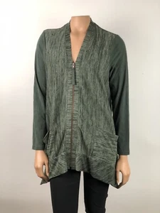 LOGO Lori Goldstein Size S Knit Cardigan Faux Suede Detail Shark Bite Hem Green - Picture 1 of 7