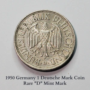 1950 Germany 1 Deutsche Mark Coin (D Mint) - Bundesrepublik Deutschland#146 - Picture 1 of 2