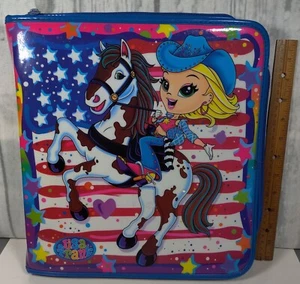 Lisa Frank Binder Cowgirl Horse 3 Ring Zip Around American Flag Western Y2K 90s - Picture 1 of 14
