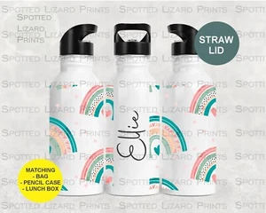 Personalisierte Regenbögen Kinder Wasserflasche l zurück zur Schule Getränkeflasche - Bild 1 von 3