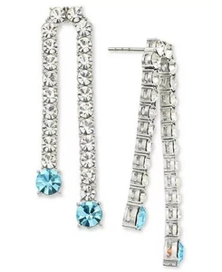 On 34th Crystal Double Chain Drop Earrings With Light Blue Stone - Picture 1 of 7