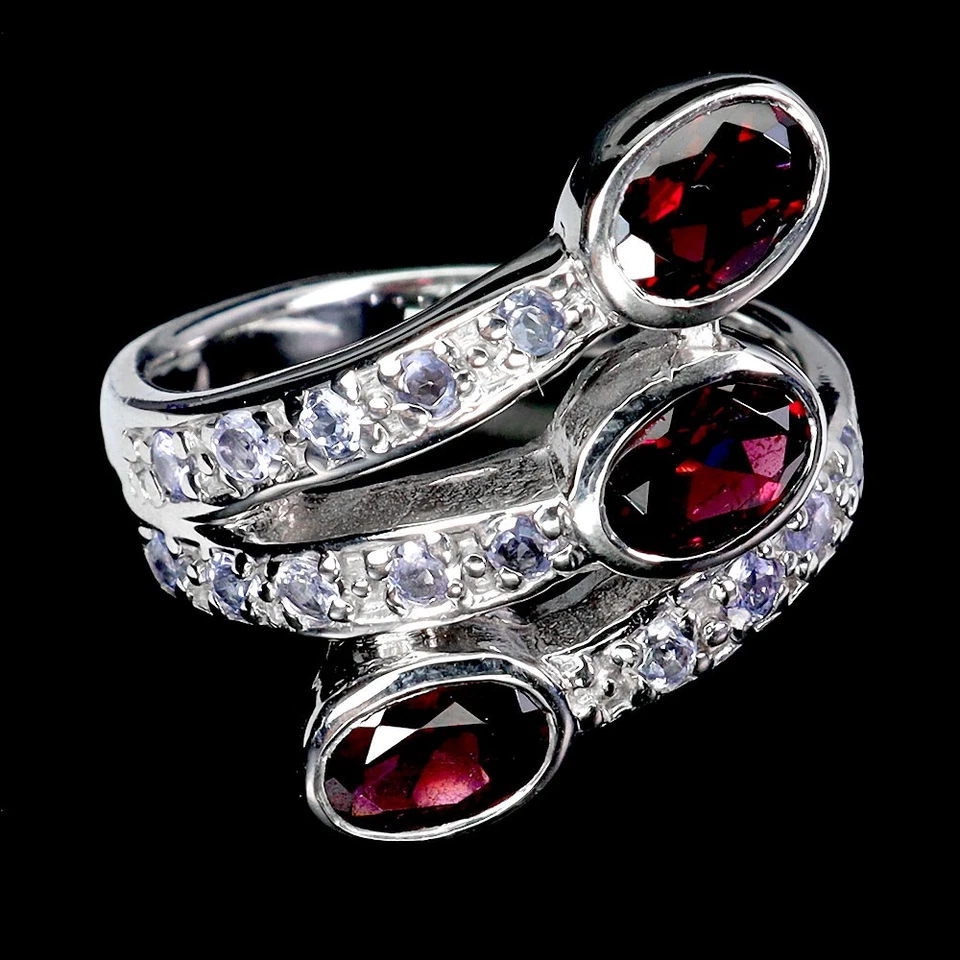 925 Anillo Plata de Ley Ovalado Rodolita 6x4mm Tanzanita Piedras Joyería Talla 7 - Imagen 1 de 4