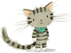 Entzückende lächelnde Tabby Katze Kätzchen trägt Bandana Schal leere Grußkarte - W - Bild 1 von 1