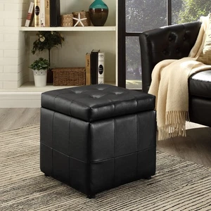 Modway Volt Tufted Vegan Leather Square Storage Ottoman Cube In Black - Picture 1 of 4