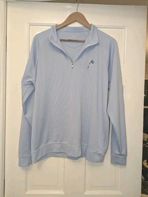 Pullover Holderness & Bourne Para Hombre L DryLuxe Performance Cuarto Cremallera Rayas Azules Foto 1 de 4