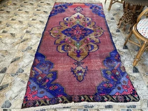 Vintage Türkischer Teppich 4,2 x 8,93 Fuß Handgeknüpft Wolle Blumen Anatolisch Traditionell - Bild 1 von 19