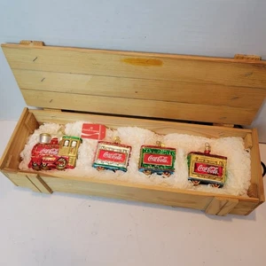Kurt Adler Polonaise Hand Blown Glass Train Ornaments~Set Of 3~Wooden Box Poland - Picture 1 of 9