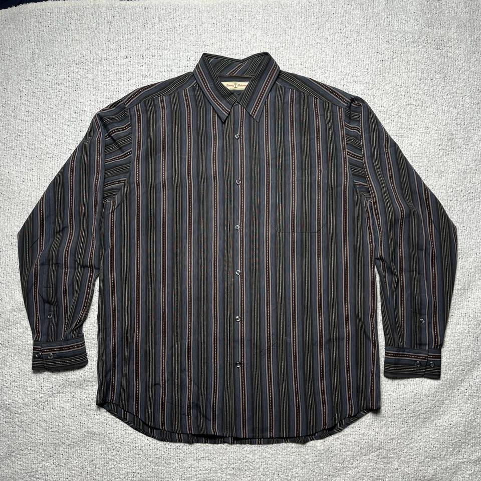 Camisa Tommy Bahama Para Hombre M Azul Verde Rojo Rayas 100% Seda Vestido Abotonado Foto 1 de 4