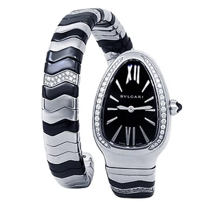 Bvlgari Serpenti Stainless Steel Ceramic Quartz Diamonds Black Watch 102129 - Picture 1 of 5