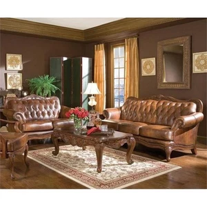 Stonecroft Furniture State Road 2 Piece Classic Brown Leather Sofa Set - Picture 1 of 1
