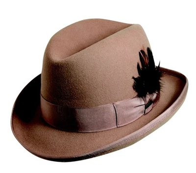 ESCALA * SOMBRERO FEDORA HOMBRE LANA CAMEL * M * NUEVO FORRADO HOMBURG VESTIDO TRAJE PADRINO Foto 1 de 3