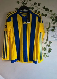 Adidas Training Top Football Shirt Brand New Mens Small No.14 Yellow Blue Stripe - Picture 1 of 4