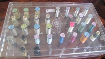 Kreinik/Balger Metallic Embroidery Threads Lot Of 31 with case. - Image 1 of 4