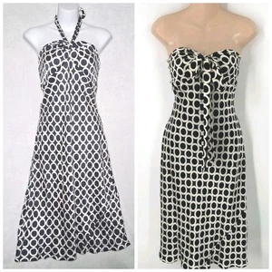 Laundry By Shelli Segal Womens Silk Halter Dress Size 12P Navy White Geometric - Picture 1 of 9