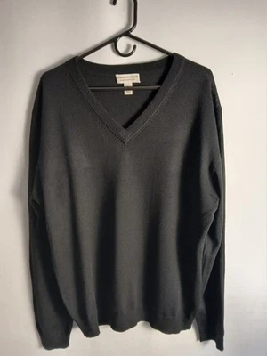 Men's Pronto-Umo Black 100% Extrafine Merino Wool Vneck Sweater SzXL - Image 1 of 4