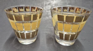 Set of 2 Vintage Fred Press Double Shot Glass Gold Crown SEE ALL PHOTOS - Picture 1 of 11