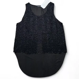 Gypsy Rose Beulah Tank Top Womens Medium Black Beaded Sheer Scallop Whimsi goth - Picture 1 of 10