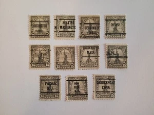 1931 US Scott 696 15¢ Precancel Collection – 11 Cities – Grey - Picture 1 of 1
