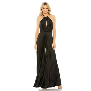 NWT $458 Ieena for Mac Duggal 27457 Halter Neck Pleated Jumpsuit Black Size 6 - Picture 1 of 9