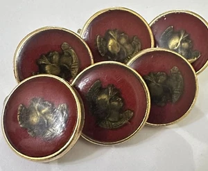 6 Burgundy Resin Brass 3/4” Buttons Athena/Minerva Woman Goddess Helmet Soldier - Picture 1 of 4