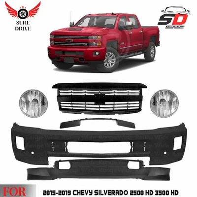 Front Bumper Primed & Grille Kit For 2015-2019 Chevy Silverado 2500 HD 3500 HD Foto 1 de 4