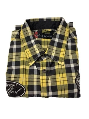 Old Skool Mens Yellow Plaid Button Up Shirt Size Large - Image 1 of 4