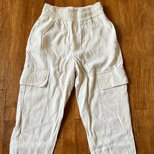 Zara Cargo Jogger Pants Womens XS Beige Linen Blend Breathe Moisture ProDry Tech - Picture 1 of 12
