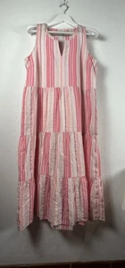 J. Jill Women's Striped Sleeveless V-Neck Tiered Maxi Dress Pink Large Petite - Picture 1 of 10