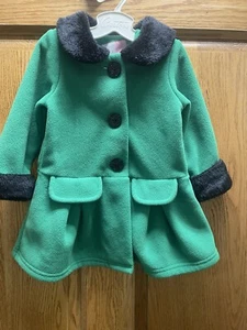 Sophie Rose Vintage Look grüner Mantel 18 Monate schwarz Kunstfellkragen und Ärmel - Bild 1 von 4