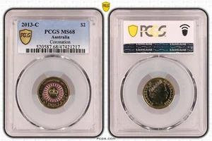 Australia 2013 'C' Mintmark Coronation Two Dollars $2 Coin PCGS MS68 #1217 - Foto 1 di 1