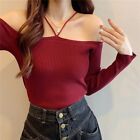 Stylish Knitted Top Women Suspenders Top Free Size Halter Neck Solid Color