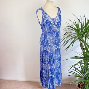 Nightingales Summer Dress Size 24 Cornflower Blue Floral Maxi Tiered Sleeveless - Picture 1 of 18
