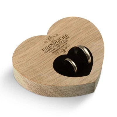 Hochzeit Ringkissen Herz individuell 10x8,5cm Eichenholz - Liebesgeschichte - Bild 1 von 4