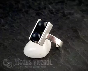 Designer Silberring 2 Sodalith Kugeln 800er Silber Modernist Vintage Ringgr. var - Bild 1 von 9