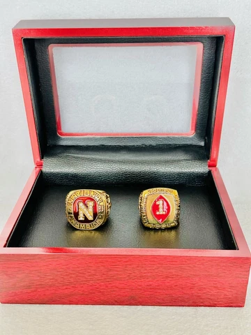 2 PCS Nebraska Cornhuskers 18k GP Championship Ring W Box, US SHIP 1983/94 Cover