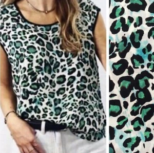 Cabi #3260 Jungle Theme Green Tan Leopard Print Sleeveless Top Women M - Picture 1 of 9