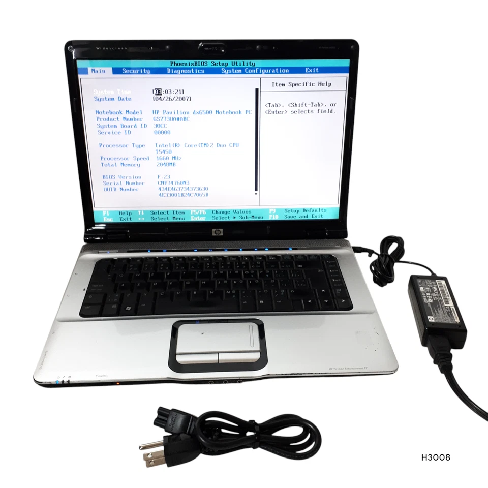 Hp Pavilion dx6500 15.4″ Laptop Core 2 Duo T5450 2GB RAM 120GB Boots/Bios H3008 - Image 1 of 4