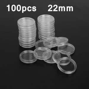 100pcs 22mm Pièce de Monnaie Capsules Plastique Transparent Rond Étui Conteneur - Bild 1 von 7