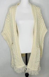 Poncho Aran Crafts Irlanda Pocket Shaw 100% lana merino OS mantello naturale - Foto 1 di 11