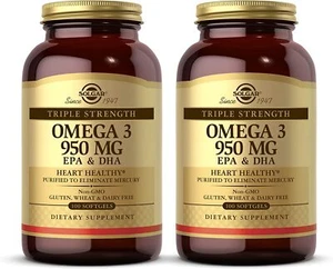 Solgar Triple Strength Omega-3 950 mg 100 Softgels (2 Bottle Pack) EXP 03/2027 - Picture 1 of 2
