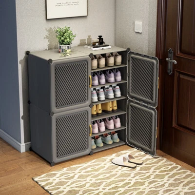 9 Tier Cube Shoes Organiser Cabinet With Door Hallway Bedroom Storage Shelf Rack - Image 1 of 3