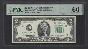 United States-Federal Reserve 2 Dollars 1976 Fr#1935-L (LA Block) UNC Grade 66 - Picture 1 of 2