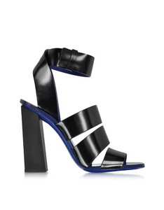 NWOB Proenza Schouler Sandals Sculptural heels patent black cobalt insole 38 7.5 - Picture 1 of 7