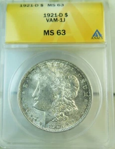 1921 D Morgan dollar ANACS MS63 *VAM 1J die break/CUD* EP - Picture 1 of 3
