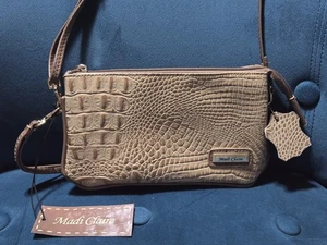 Madi Claire Croc Embossed Leather Mink Color, Mini Crossbody Wallet Purse. #4973 - Picture 1 of 10