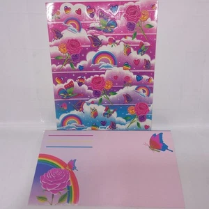 FLAWED - RARE 80s 90s VINTAGE LISA FRANK ROSES BUTTERFLY SKY STICKERS POSTALETTE - Picture 1 of 10