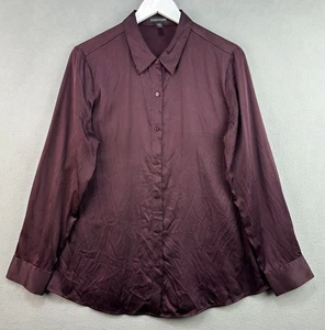 Eileen Fisher Silk Shirt Medium Button Front Eggplant Purple Long Sleeve Wash - Picture 1 of 6