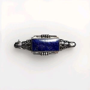 Vintage Art Deco Silver 825 And Lapis Brooch Signed BOMB 1.5 inch - Picture 1 of 3