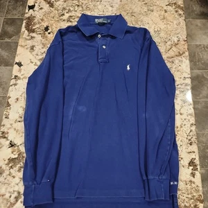 Polo Ralph Lauren Long Sleeve Polo Shirt Classic Men's Size LRG Blue White Pony - Foto 1 di 7